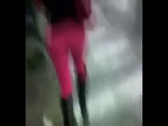 Bootyful shelady chick in pink pants walking in public